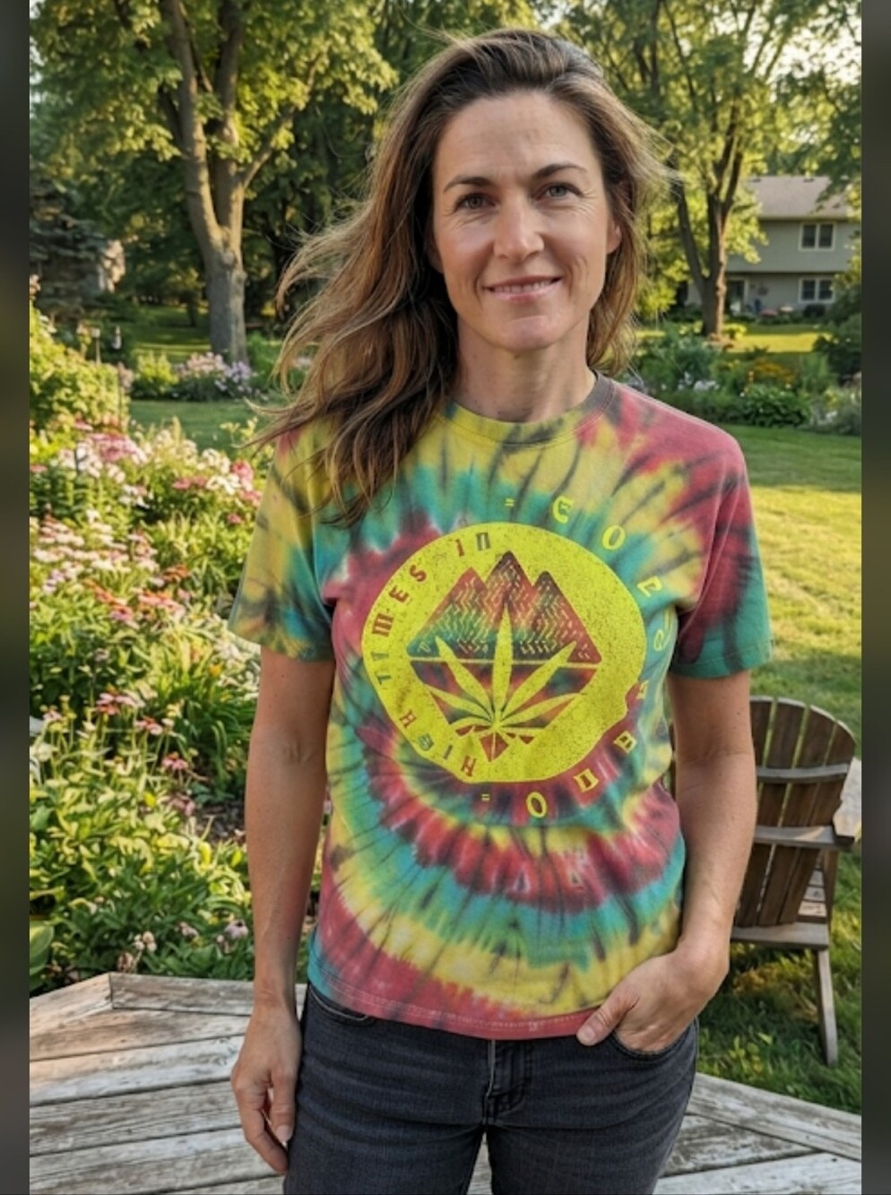 Tie-Dye Graphic T-Shirt with Yellow Crest High Times